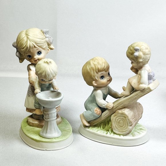 Homco Children Figurines 1706 Vintage Boy & Girl Fountain Teeter Totter TWO Pcs - Picture 5 of 8